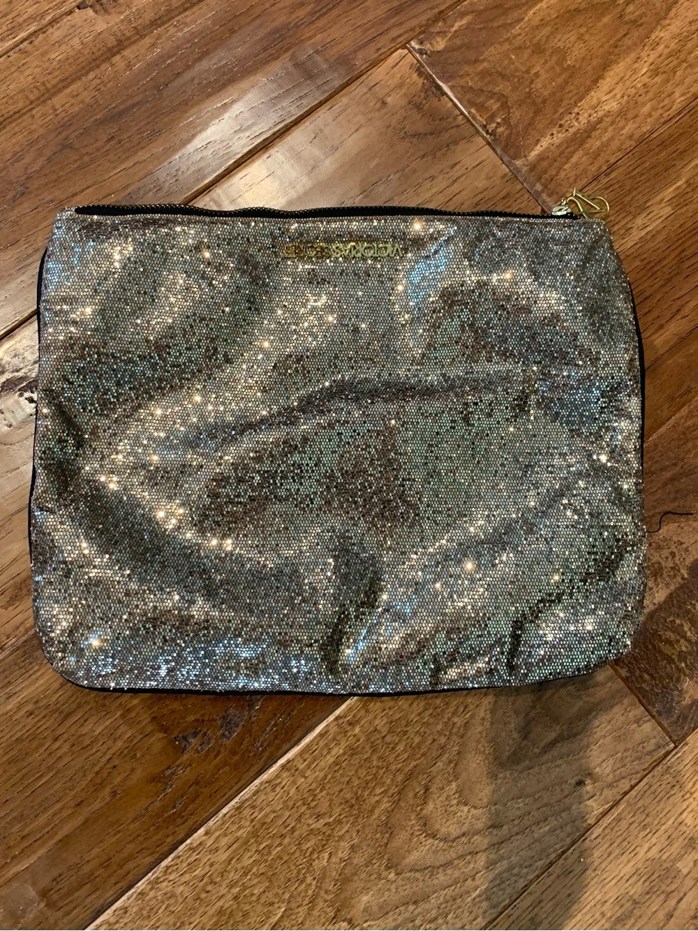 Victoria’s Secret Sparkling Gold Makeup Pouch - Glitter Cosmetic Bag
